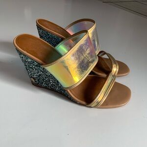 Kurt Geiger Holographic and aqua Wedges size 7.5US  38 EU